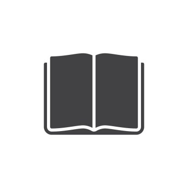 Açık kitap simge vektör, dolu düz işareti, üzerinde beyaz izole katı piktogram. Okuma sembolü, logo illüstrasyon. Piksel mükemmel grafikler