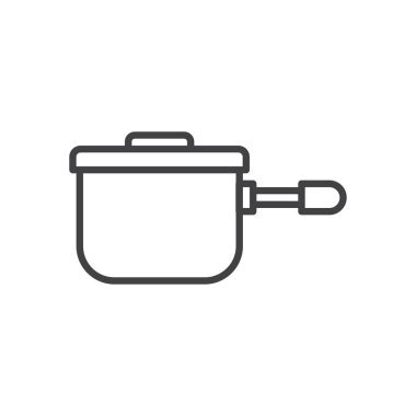 Tencere satırı simgesi, Anahat vektör işareti üzerinde beyaz izole doğrusal stil piktogram. Sembol, logo illüstrasyon. Düzenlenebilir inme. Piksel mükemmel grafikler