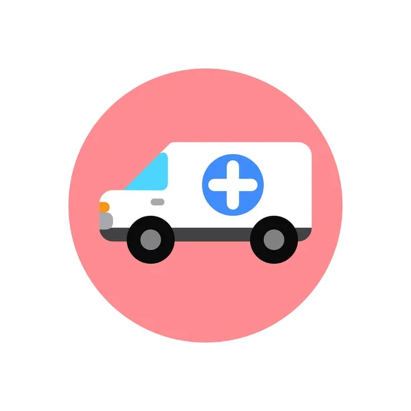 救护车平面图标 圆形五颜六色的按钮 医疗面包车圆形矢量标志 标志插图 扁平风格的设计 — 图库矢量图片