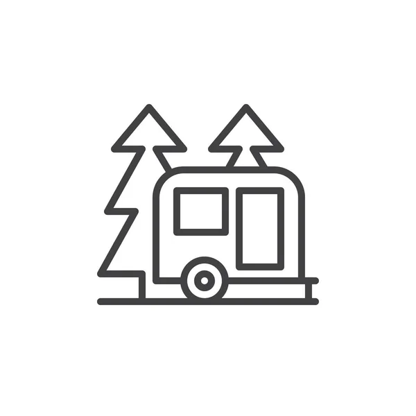 Travel Camper Trailer Forest Line Icon Outline Vector Sign Linear — Stock Vector