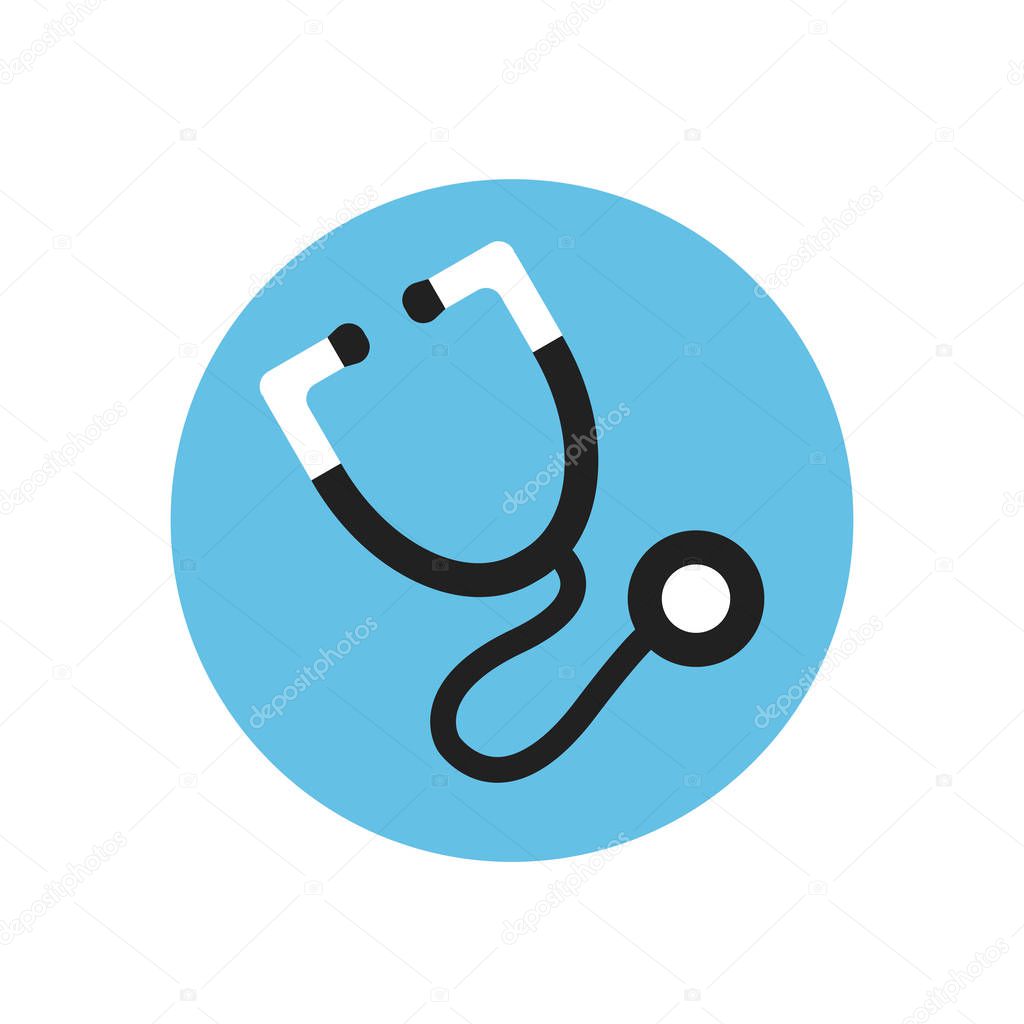 Stethoscope flat icon. Round colorful button, Cardio diagnostics circular vector sign, logo illustration. Flat style design