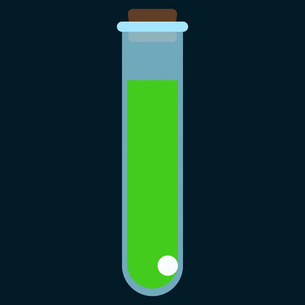 化学试管用绿色液体扁平图标 矢量符号 彩色象形文字隔离在黑色 徽标插图 扁平风格的设计 — 图库矢量图片