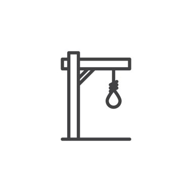 Darağacı satır simgesi, Anahat vektör işareti, üzerinde beyaz izole doğrusal stil piktogram. Cadılar Bayramı tatil sembolü, logo illüstrasyon. Düzenlenebilir kontur