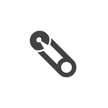 Çengelli iğne simge vektör, düz işareti, üzerinde beyaz izole katı piktogram dolu. Güvenlik simgesi, logo illüstrasyon