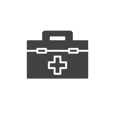 İlk yardım çantası simge vektör, düz işareti, üzerinde beyaz izole katı piktogram dolu. İlk yardım kiti sembolü, logo illüstrasyon