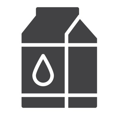 Süt paket simge vektör, dolu düz işareti, üzerinde beyaz izole katı piktogram. Sembol, logo illüstrasyon. Piksel mükemmel grafikler