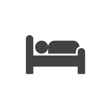 Hotel Bed simge vektör, düz işareti, üzerinde beyaz izole katı piktogram dolu. Sembol, logo illüstrasyon. Piksel mükemmel vektör grafikleri