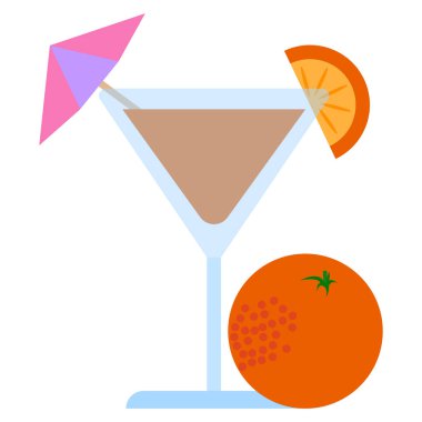 Portakal suyu taze yaz kokteyl simge, vektör çizim düz stil tasarım üzerinde beyaz izole. Renkli grafik