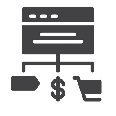 Online alışveriş simge vektör, düz işareti, üzerinde beyaz izole katı piktogram dolu. Sembol, logo illüstrasyon. Piksel mükemmel grafikler