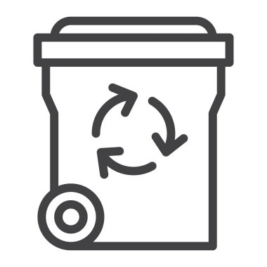 Geri dönüşüm kutusu satırı simgesi, vektör işareti, anahat üzerinde beyaz izole doğrusal stil piktogram. Sembol, logo illüstrasyon. Düzenlenebilir inme. Piksel mükemmel grafikler