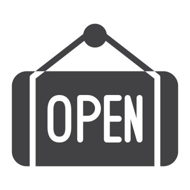 Açık etiket simge vektör, dolu düz işareti, üzerinde beyaz izole katı piktogram. Sembol, logo illüstrasyon. Piksel mükemmel grafikler