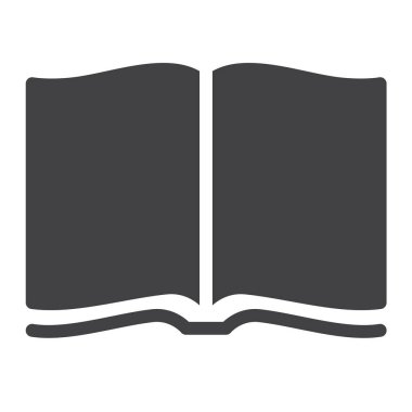 Açık dergi simge vektör, dolu düz işareti, üzerinde beyaz izole katı piktogram. Sembol, logo illüstrasyon.