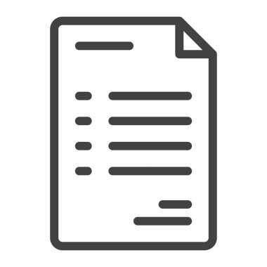 Belge satınalma siparişi satırı simgesi, vektör işareti, anahat üzerinde beyaz izole doğrusal stil piktogram. Sembol, logo illüstrasyon. Düzenlenebilir inme. Piksel mükemmel vektör grafikleri