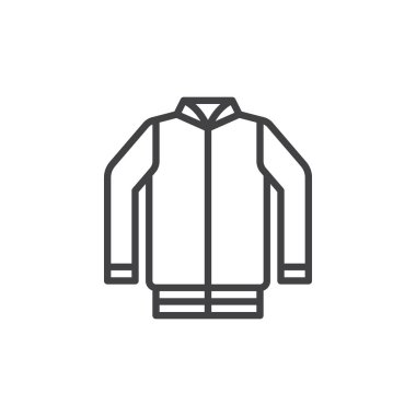 Ceket satırı simgesi, vektör işareti, anahat üzerinde beyaz izole doğrusal stil piktogram. Dış giyim sembolü, logo illüstrasyon. Düzenlenebilir inme. Piksel mükemmel vektör grafikleri