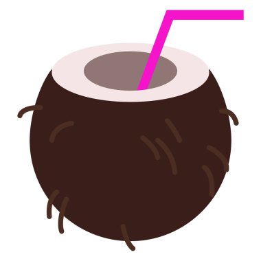 Hindistan cevizi kokteyl simge, vektör çizim düz stil tasarım üzerinde beyaz izole. Renkli grafik