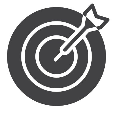 Hedef simge vektör, dolu düz işareti, üzerinde beyaz izole katı piktogram. Sembol, logo illüstrasyon. Piksel mükemmel grafikler