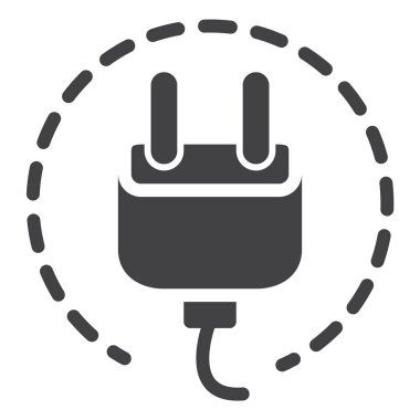 Elektrik fişi simge vektör, düz işareti, üzerinde beyaz izole katı piktogram dolu. Sembol, logo illüstrasyon. Piksel mükemmel grafikler