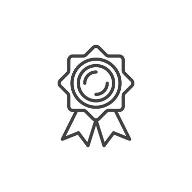 Sertifika madalya satırı simgesi, vektör işareti, anahat üzerinde beyaz izole doğrusal stil piktogram. Kalite sembolü, logo illüstrasyon. Düzenlenebilir inme. Piksel mükemmel vektör grafikleri