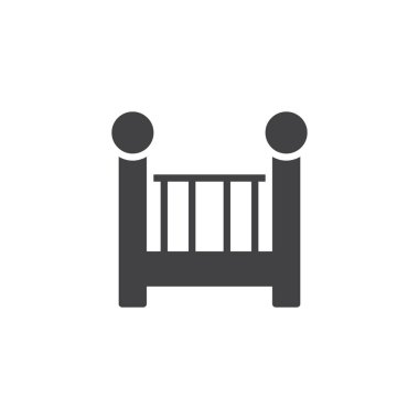 Beşik simge vektör, dolu düz işareti, üzerinde beyaz izole katı piktogram. Sembol, logo illüstrasyon