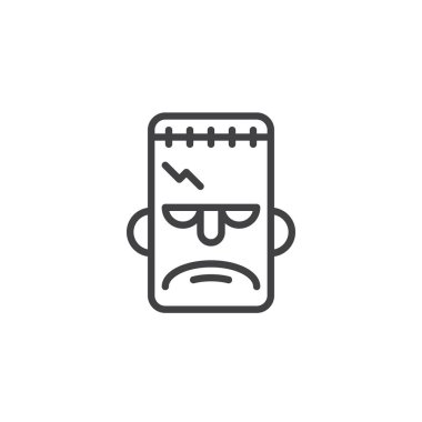 Frankenstein maskesi satırı simgesi, Anahat vektör işareti üzerinde beyaz izole doğrusal stil piktogram. Cadılar Bayramı tatil sembolü, logo illüstrasyon. Düzenlenebilir kontur