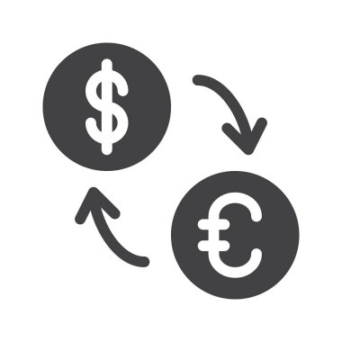 Döviz Kuru simge vektör, düz işareti, üzerinde beyaz izole katı piktogram dolu. Sembol, logo illüstrasyon. Piksel mükemmel grafikler