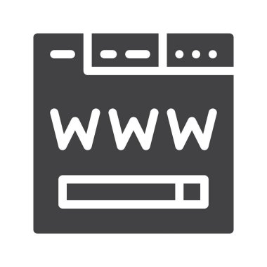 Tarayıcı simge vektör, düz işareti, üzerinde beyaz izole katı piktogram dolu. Sembol, logo illüstrasyon.