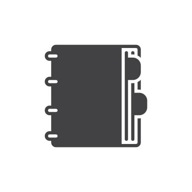 Gündem simge vektör, düz işareti, üzerinde beyaz izole katı piktogram dolu. Yer imleri sembolü, logo illüstrasyon ile defter. Piksel mükemmel vektör grafikleri