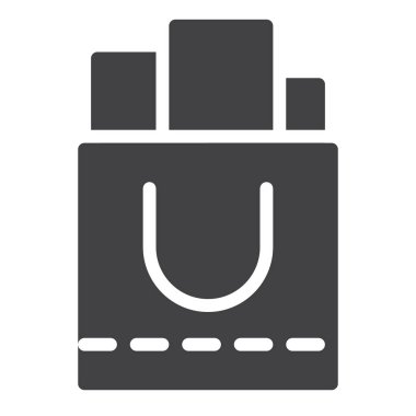 Alışveriş çantası simge vektör, düz işareti, üzerinde beyaz izole katı piktogram dolu. Sembol, logo illüstrasyon. Piksel mükemmel grafikler