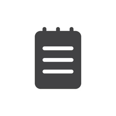 Not basit simge vektör, düz işareti, üzerinde beyaz izole katı glif dolu. Not sembol, logo illüstrasyon. Piksel mükemmel vektör grafikleri