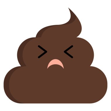 Yorgun yüz kötü kokulu kaka boku emoji düz simgesi, vektör işareti, renkli sembol üzerinde beyaz izole. Sembol, logo illüstrasyon. Düz stil tasarım