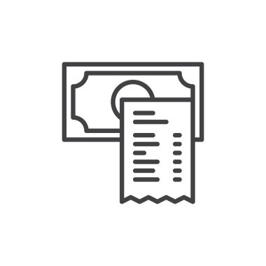 Restoran onay satırı simgesi, Anahat vektör işareti üzerinde beyaz izole doğrusal stil piktogram. Fatura ödeme sembolü, logo illüstrasyon. Düzenlenebilir inme. Piksel mükemmel vektör grafikleri