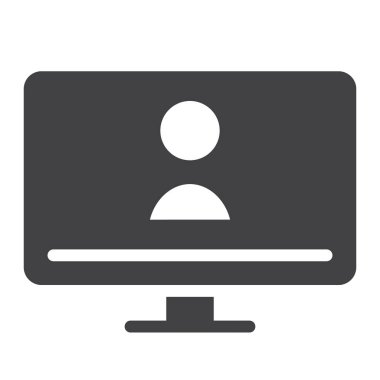 Görüntülü arama simge vektör, düz işareti, üzerinde beyaz izole katı piktogram dolu. Sembol, logo illüstrasyon.