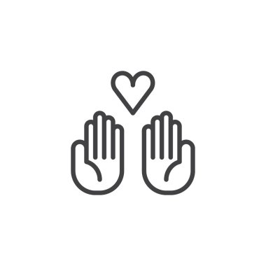 Kalp simgesi ile bağış el vektör, dolu düz işareti, üzerinde beyaz izole katı piktogram. Sadaka sembolü, logo illüstrasyon