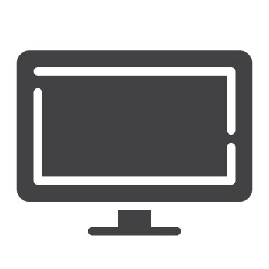 Bilgisayar ekran simge vektör, düz işareti, üzerinde beyaz izole katı piktogram dolu. Sembol, logo illüstrasyon.