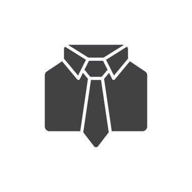 Simge vektör, dolu düz işareti, üzerinde beyaz izole katı piktogram üniforma. Gömlek ve kravat sembolü, logo illüstrasyon. Piksel mükemmel vektör grafikleri