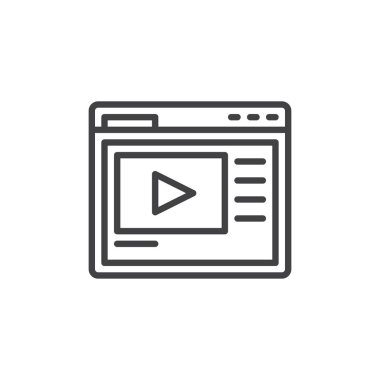 Video barındırma web sitesi satırı simgesi, Anahat vektör işareti, üzerinde beyaz izole doğrusal stil piktogram. Sembol, logo illüstrasyon. Düzenlenebilir inme. Piksel mükemmel vektör grafikleri