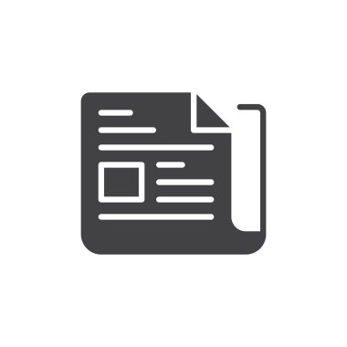 Gazete simge vektör, düz işareti, üzerinde beyaz izole katı piktogram dolu. Sembol, logo illüstrasyon. Piksel mükemmel vektör grafikleri