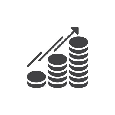 Simge büyüyen sikke vektör, dolu düz işareti, üzerinde beyaz izole katı piktogram. Zenginlik sembolü, logo illüstrasyon artırın. Piksel mükemmel vektör grafikleri