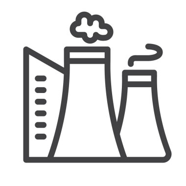 Fabrika satırı simgesi, Anahat vektör işareti üzerinde beyaz izole doğrusal stil piktogram. Sembol, logo illüstrasyon. Düzenlenebilir inme. Piksel mükemmel grafikler