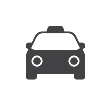 Taksi simge vektör, dolu düz işareti, üzerinde beyaz izole katı piktogram. Sembol, logo illüstrasyon. Piksel mükemmel vektör grafikleri