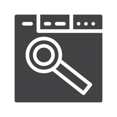 Internet arama tarayıcı simge vektör, düz işareti, üzerinde beyaz izole katı piktogram dolu. Sembol, logo illüstrasyon