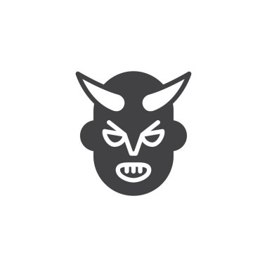 Şeytan maskesi simge vektör, dolu düz işareti, üzerinde beyaz izole katı piktogram. Cadılar Bayramı tatil sembolü, logo illüstrasyon