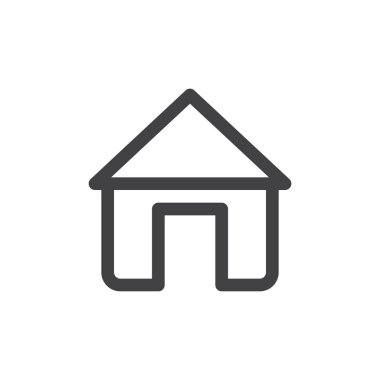 Ana sayfa satırı basit simgesi, vektör işareti, anahat üzerinde beyaz izole doğrusal stil piktogram. House sembolü, logo illüstrasyon. Düzenlenebilir inme. Piksel mükemmel vektör grafikleri