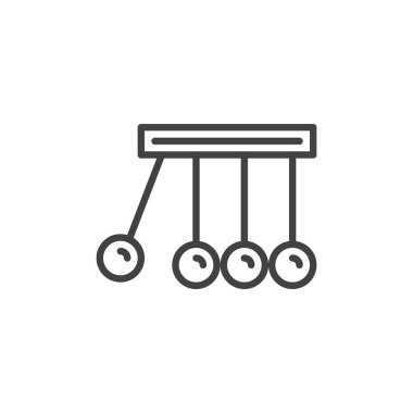 Fizik satırı simgesi, Anahat vektör işareti üzerinde beyaz izole doğrusal stil piktogram. Newton'un beşiği sembolü, logo illüstrasyon. Düzenlenebilir inme. Piksel mükemmel vektör grafikleri