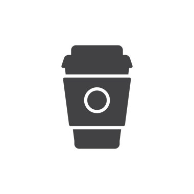 Kağıt kahve Kupası simge vektör, dolu düz işareti, üzerinde beyaz izole katı piktogram. Sembol, logo illüstrasyon. Piksel mükemmel vektör grafikleri
