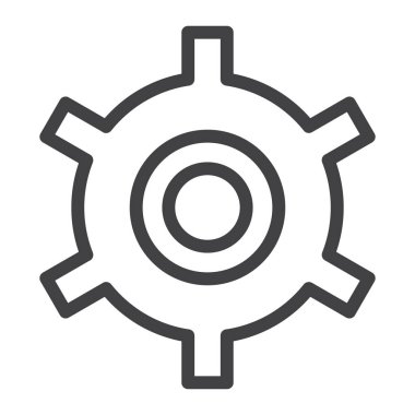 Dişli veya satır kutsal kişilerin resmi, vektör işareti, anahat cog doğrusal stil piktogram beyaz izole. Sembol, logo illüstrasyon. Düzenlenebilir kontur