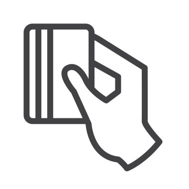 Kredi kartı satırı simgesi, Anahat vektör işareti üzerinde beyaz izole doğrusal stil piktogram. Sembol, logo illüstrasyon. Düzenlenebilir inme. Piksel mükemmel grafikler