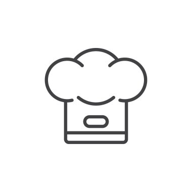 Chef şapka satırı simgesi, Anahat vektör işareti üzerinde beyaz izole doğrusal stil piktogram. Sembol, logo illüstrasyon pişirin. Düzenlenebilir inme. Piksel mükemmel vektör grafikleri