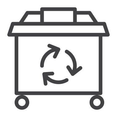 Geri dönüşüm kutusu satırı simgesi, Anahat vektör işareti, üzerinde beyaz izole doğrusal stil piktogram. Sembol, logo illüstrasyon. Düzenlenebilir inme. Piksel mükemmel grafikler