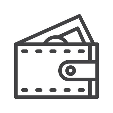 M-cüzdan satırı simgesi, Anahat vektör işareti üzerinde beyaz izole doğrusal stil piktogram. Sembol, logo illüstrasyon. Düzenlenebilir inme. Piksel mükemmel grafikler